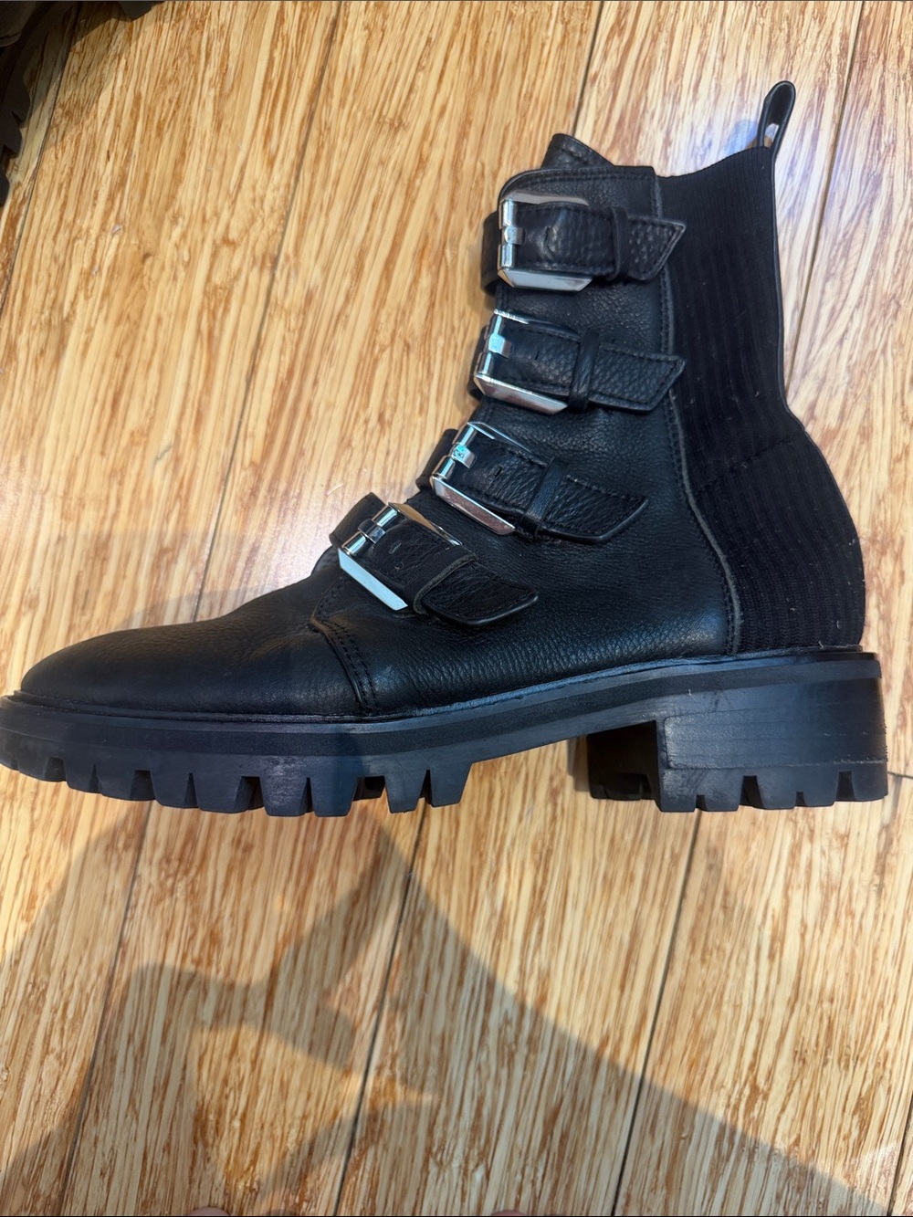Dolce Vita Black Buckle Strap Combat Boots - Picture 2 of 5